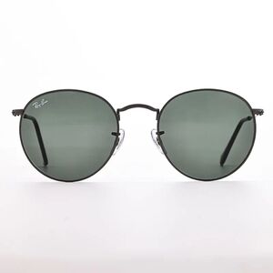 Ray-Ban Round Black Sunglasses with Dark Green Lenses